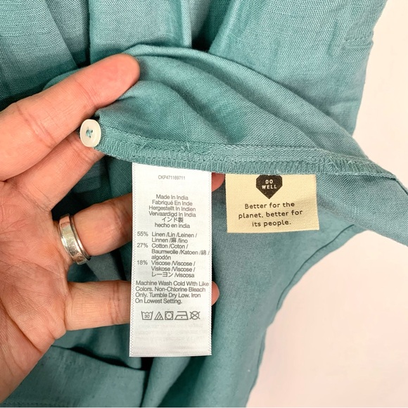 NEW Madewell Alexandra V-Neck Button Front Linen Blend Mini Dress Size L Teal - Picture 9 of 10